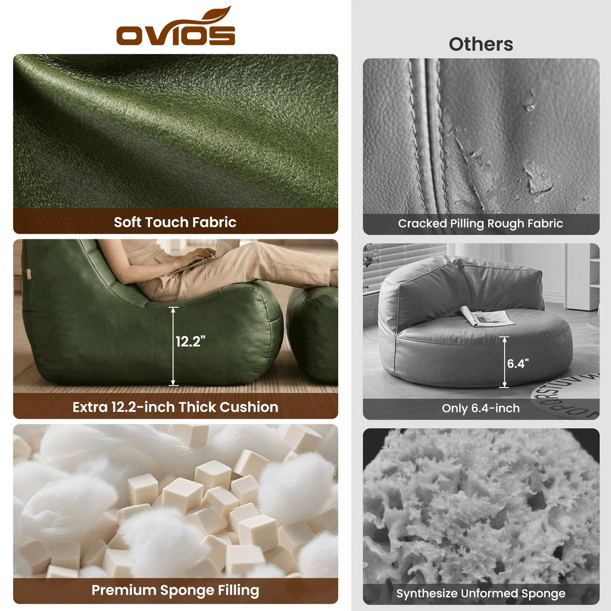 Ovios Oversized Boneless Bean Bag Chair with Ottoman