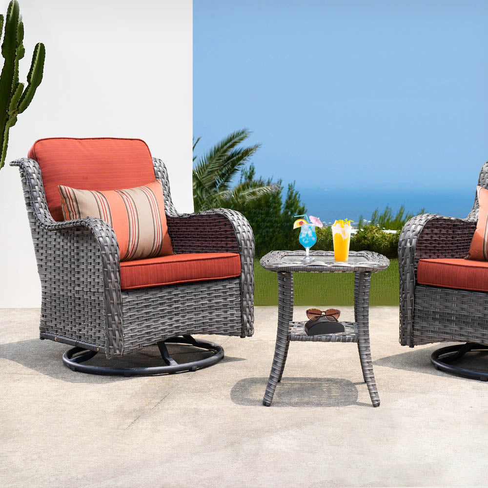 Ovios Patio Furniture Set 3-Piece with Swivel Chairs and Side Table Kenard