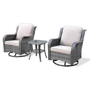 Ovios Patio Furniture Set 3-Piece with Swivel Chairs and Side Table Kenard