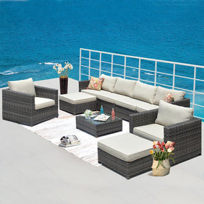 Ovios Outdoor Furniture Bigger Size 9-Piece, King Series, No Assembly Required, with 2 Chairs
