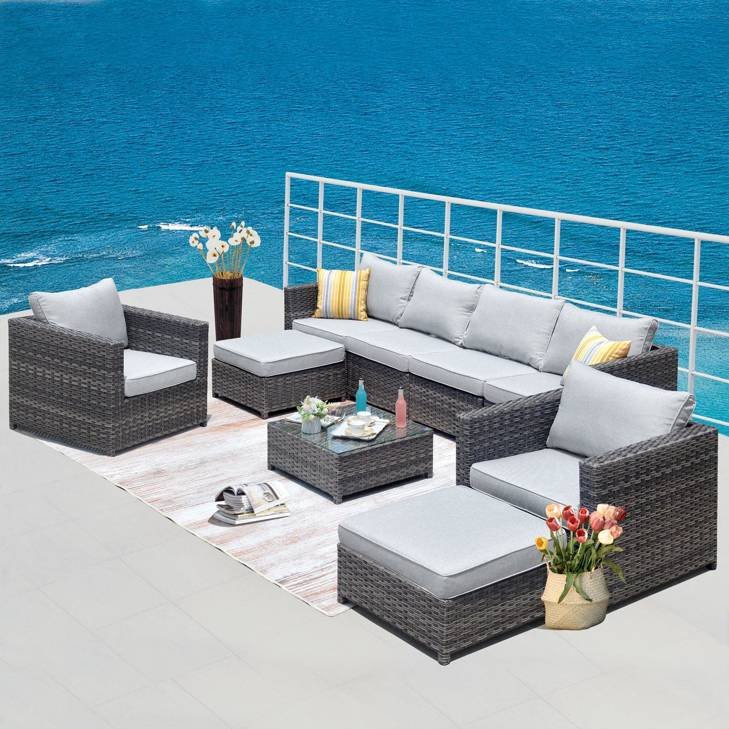 Ovios Outdoor Furniture Bigger Size 9-Piece, King Series, Fully Assembled, with 2 Chairs
