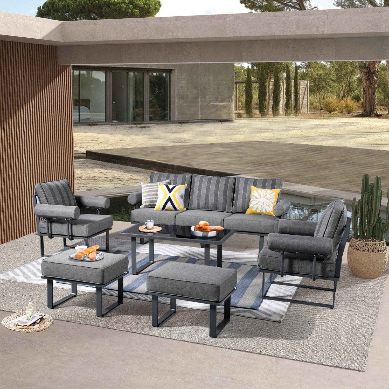 Ovios Aluminum Patio Furniture Set 6-Piece with Table and Ottoman