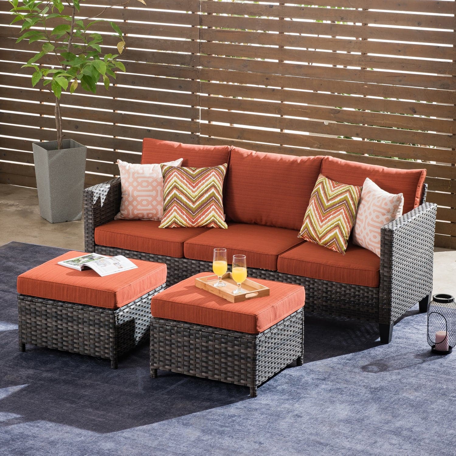 Ovios Outdoor Couch New Vultros 3-Piece High Back with Ottoman