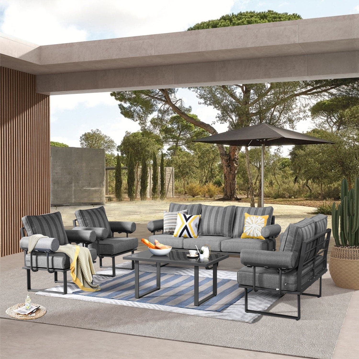 Ovios Patio Conversation Set 7-Person Seating with Table, Aluminum Frame, 5'' Cushion
