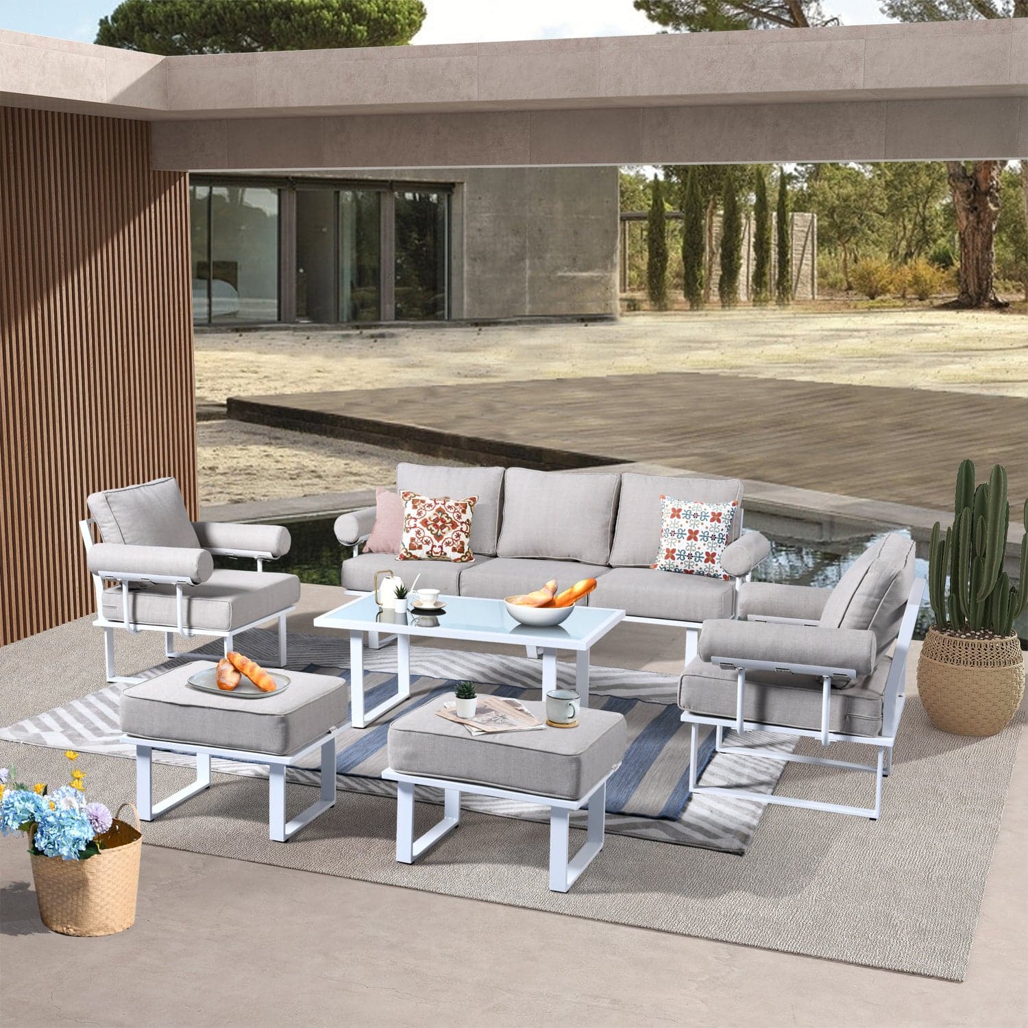 Ovios Aluminum Patio Furniture Set 6-Piece with Table and Ottoman