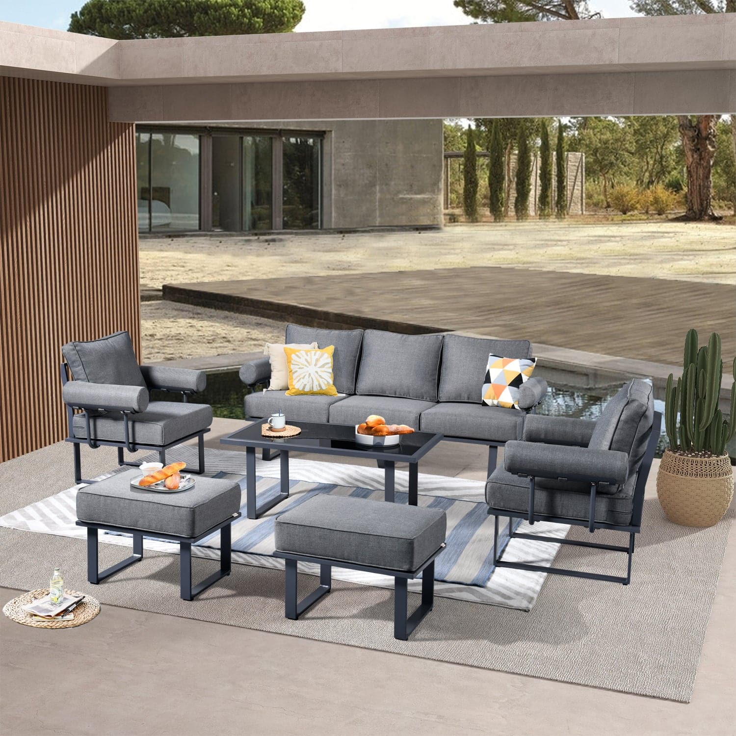 Ovios Aluminum Patio Furniture Set 6-Piece with Table and Ottoman