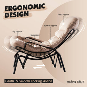 Ovios Rocking Chair Flannelette with Ottoman, Metal Frame filled with Latex and Cotton
