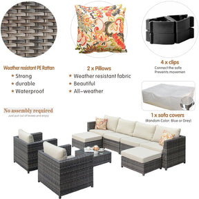Ovios Outdoor Furniture Bigger Size 9-Piece, King Series, No Assembly Required, with 2 Chairs