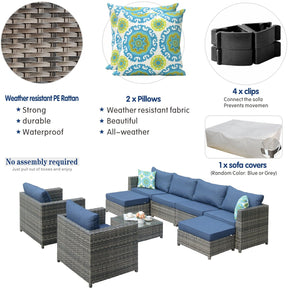 Ovios Outdoor Furniture Bigger Size 9-Piece, King Series, No Assembly Required, with 2 Chairs