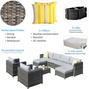 Ovios Outdoor Furniture Bigger Size 9-Piece, King Series, No Assembly Required, with 2 Chairs