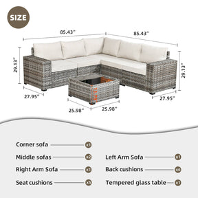 Ovios 6 Pieces Outdoor Sectional Sofa with 7.68'' Broad Handrails