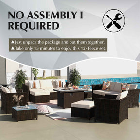 Ovios Patio Conversation Set Rimaru 13-Piece with 42'' Rectangle Propane Fire Pit Table