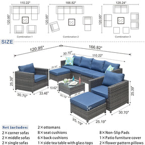 Ovios Outdoor Furniture Bigger Size 9-Piece, King Series, No Assembly Required, with 2 Chairs