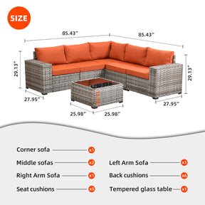 Ovios 6 Pieces Outdoor Sectional Sofa with 7.68'' Broad Handrails