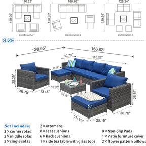 Ovios Outdoor Furniture Bigger Size 9-Piece, King Series, No Assembly Required, with 2 Chairs