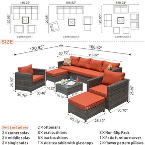Ovios Outdoor Furniture Bigger Size 9-Piece, King Series, No Assembly Required, with 2 Chairs