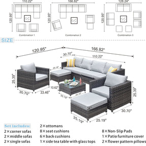Ovios Outdoor Furniture Bigger Size 9-Piece, King Series, No Assembly Required, with 2 Chairs