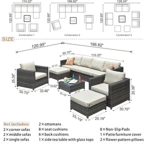 Ovios Outdoor Furniture Bigger Size 9-Piece, King Series, No Assembly Required, with 2 Chairs