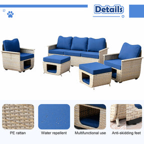 Ovios Patio Conversation Set 5 Pieces Beige Wicker with Multifunctional Storage