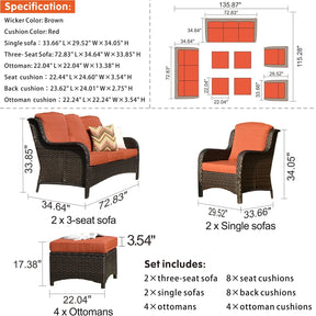 Ovios Outdoor Furniture 8-Piece with Cushions Kenard Curved Handrest