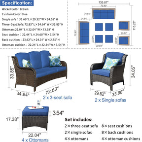 Ovios Outdoor Furniture 8-Piece with Cushions Kenard Curved Handrest