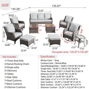 Ovios Patio Conversation Set 10-Piece with Rocking Chairs and Table Kenard