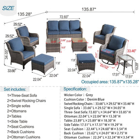 Ovios Patio Conversation Set 10-Piece with Rocking Chairs and Table Kenard