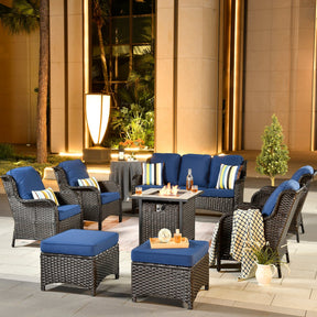 Ovios Patio 8-Piece Conversation Set with 30'' Propane Fire Pit Table Kenard