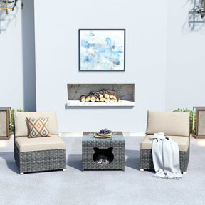 Ovios Outdoor Sectional Furniture 3-Piece with Two Armless Chair and Pet Table