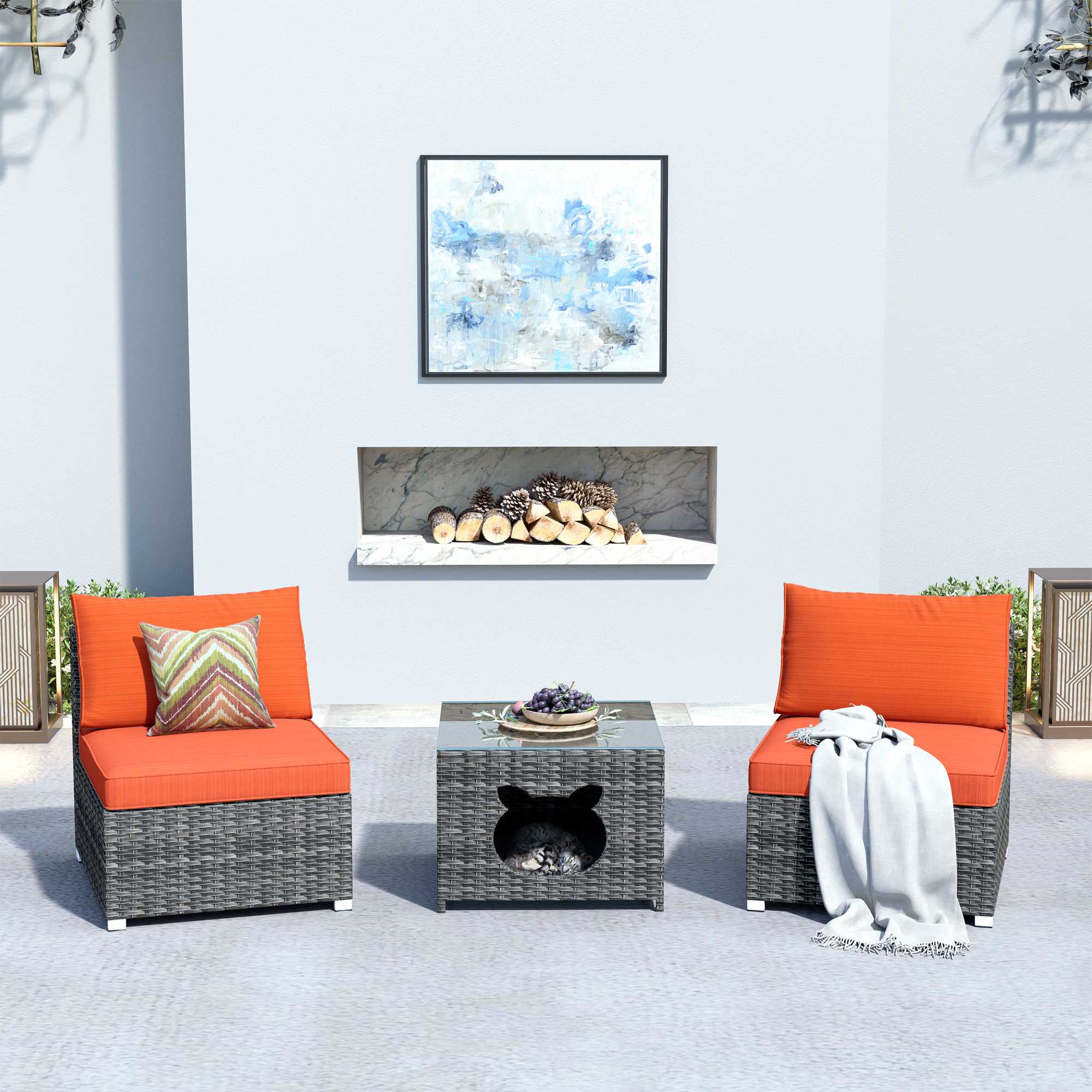 #color_Grey Wicker Orange Cushion