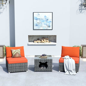 Ovios Outdoor Sectional Furniture 3-Piece with Two Armless Chair and Pet Table