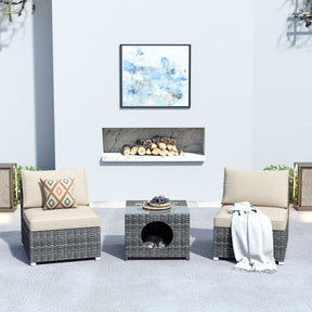 Ovios Outdoor Sectional Furniture 3-Piece with Two Armless Chair and Pet Table