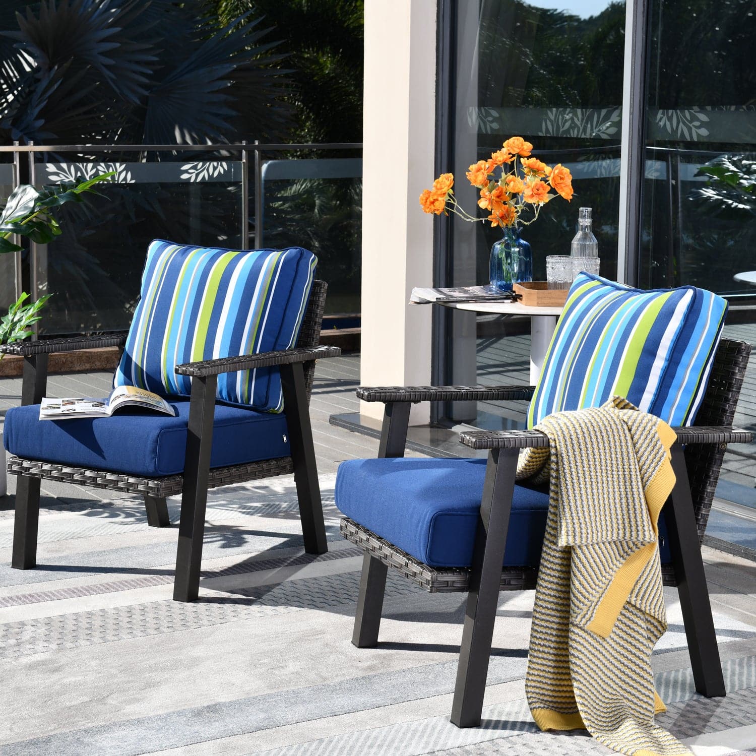 Ovios Patio Bistro 2-Piece Set Outdoor Chairs with 5''Cushion, Olefin Fabric