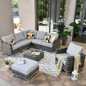 Ovios Patio Furniture Set 8-Piece with Grey Wicker, No Assembly Required