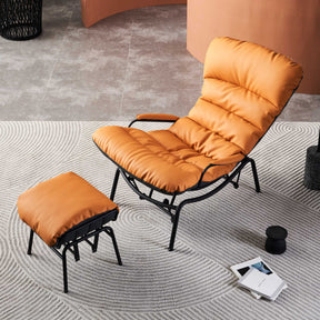 Ovios Rocking Chair Orange Leatherette with Ottoman, Metal Frame filled with Latex and Cotton
