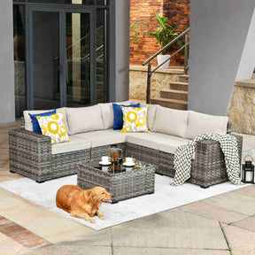 Ovios 6 Pieces Outdoor Sectional Sofa with 7.68'' Broad Handrails