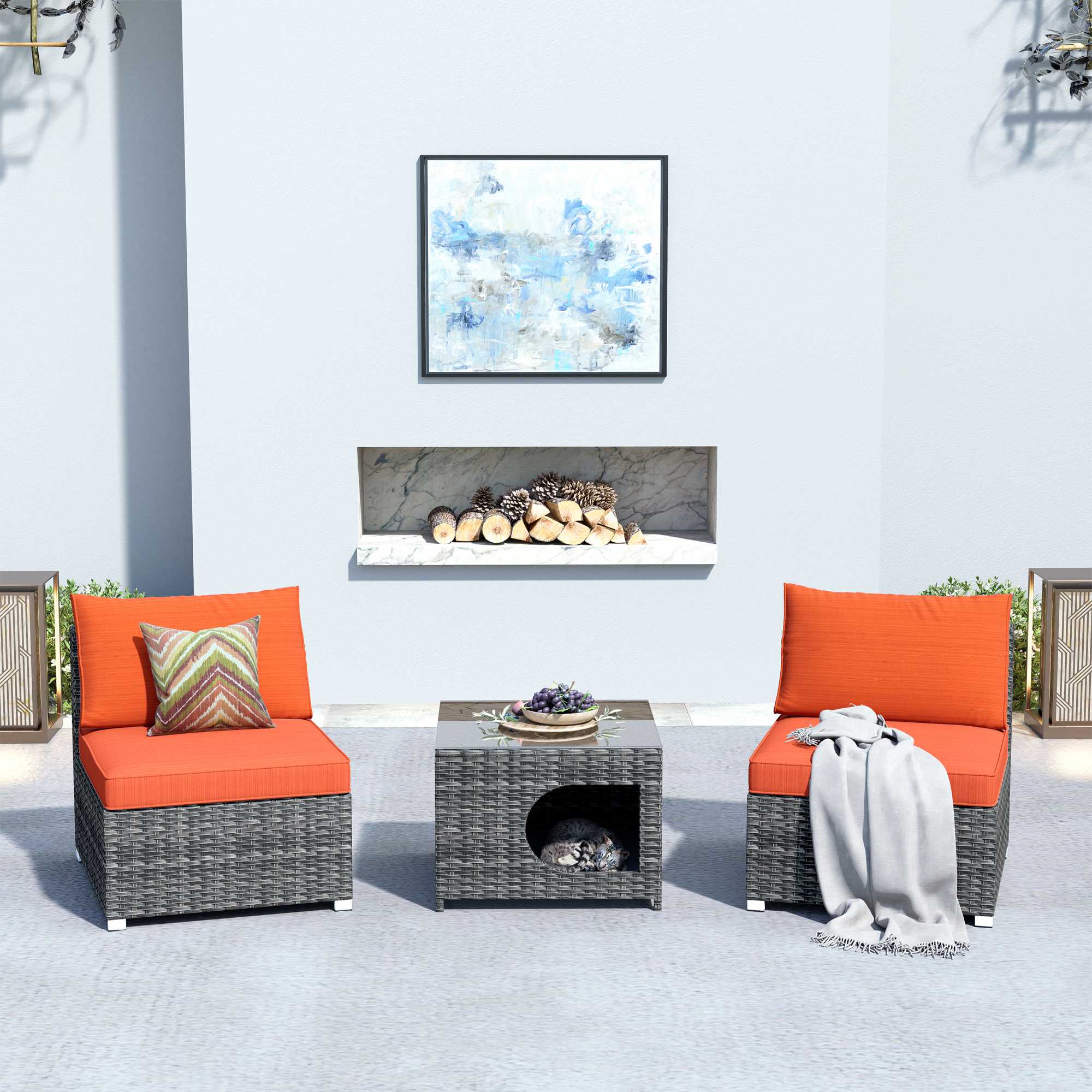 #color_Grey Wicker Orange Cushion