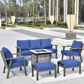 Ovios Patio Conversation Set 6 Piece with 30 '' fire pit table, 5'' Cushion, Olefin Fabric