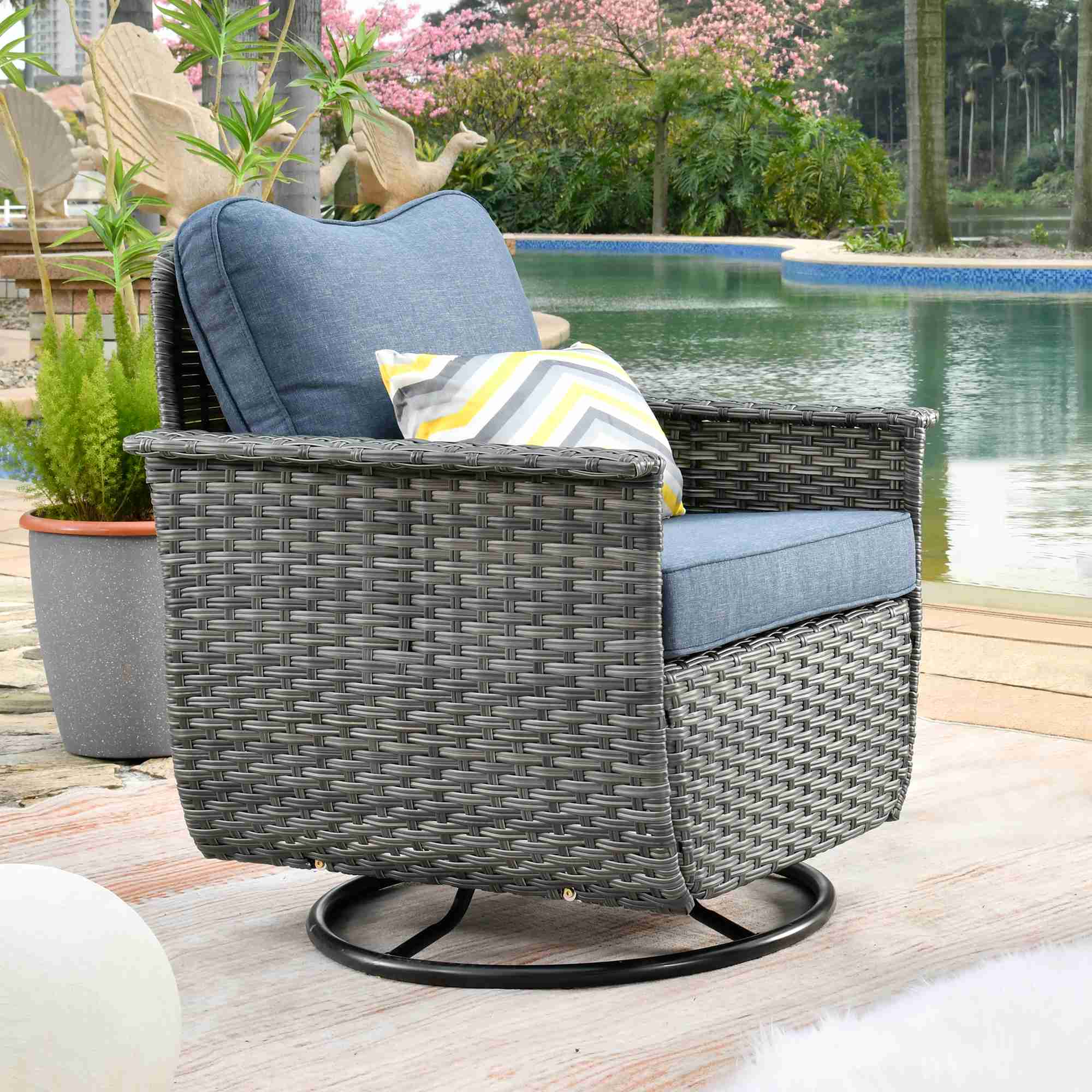 #color_Dark Grey Wicker Denim Blue Cushion