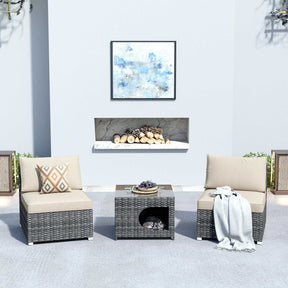Ovios Outdoor Sectional Furniture 3-Piece with Two Armless Chair and Pet Table