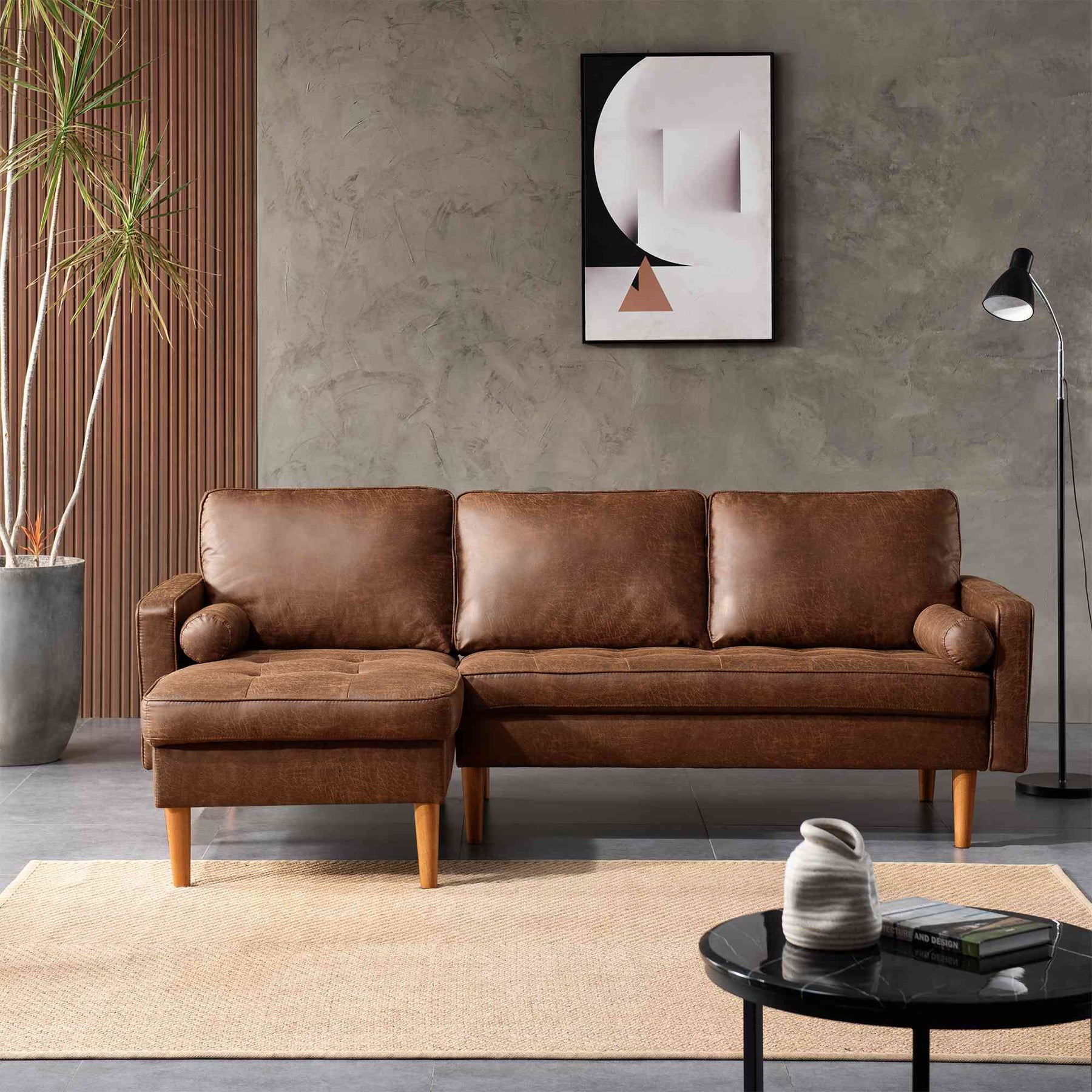 kyst Sind vinge Ovios Mid Century Sectional Sofa - Solid Frame, Suede Fabric