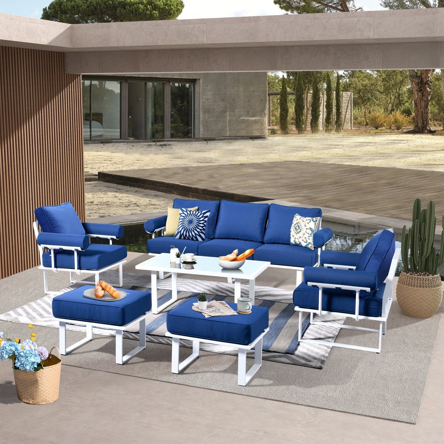 Ovios Aluminum Patio Furniture Set 6-Piece with Table and Ottoman