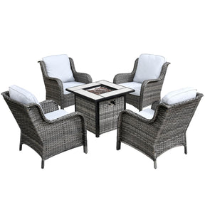 Ovios Outdoor Furniture 5-Piece with 30'' Fire Pit Table and Kenard Chairs
