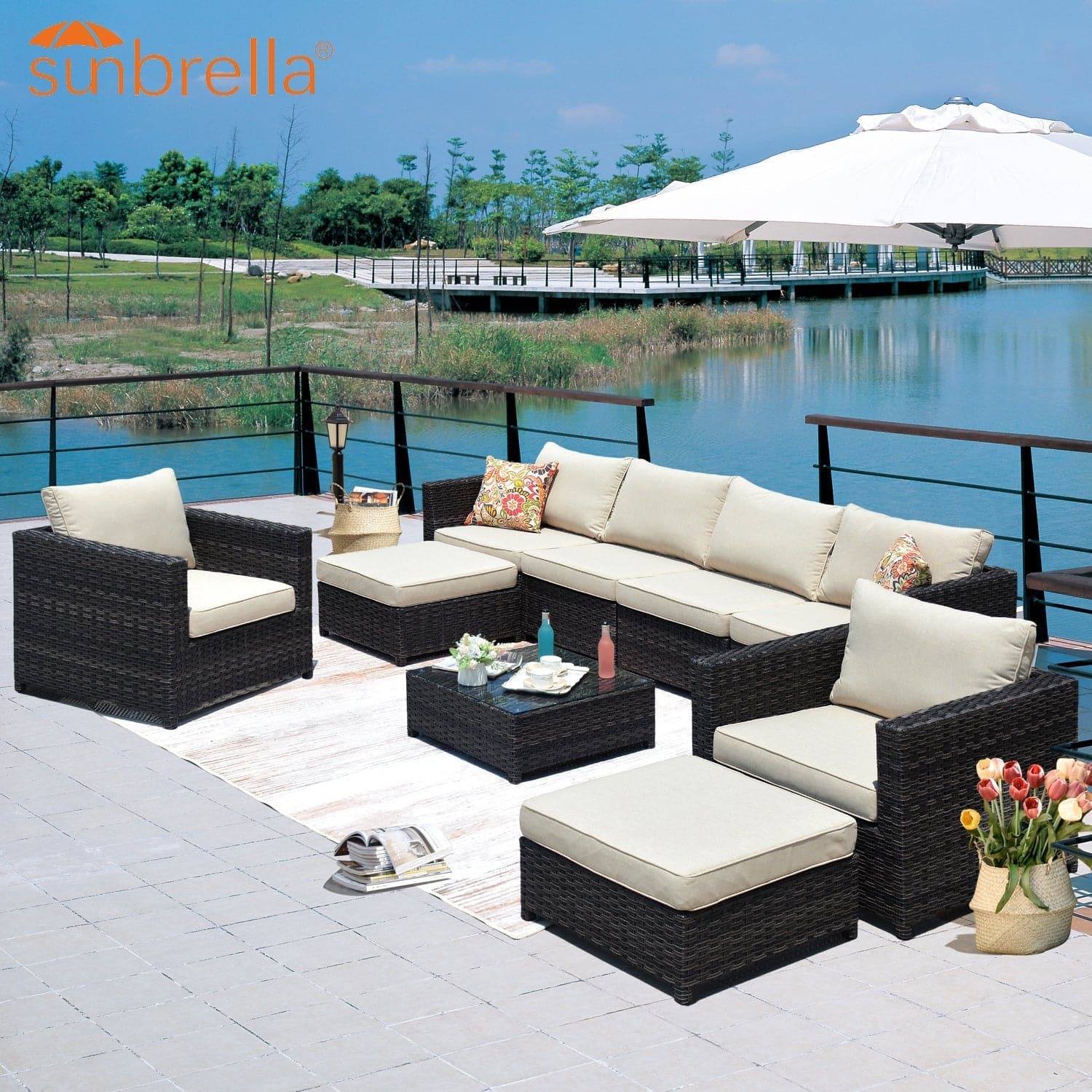 Ovios Patio Backyard outdoor PE rattan wicker sofa couch