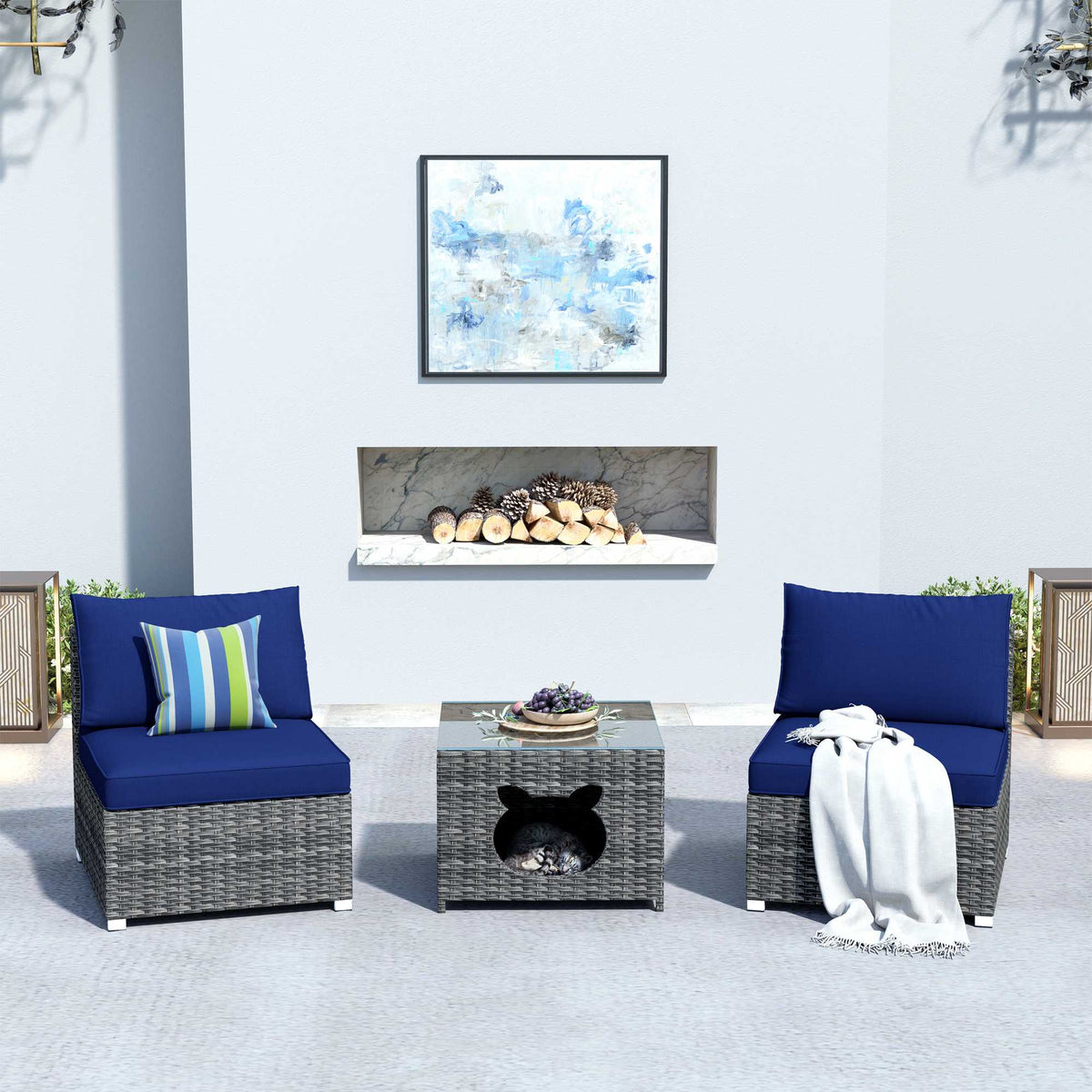#color_Grey Wicker Navy Blue Cushion