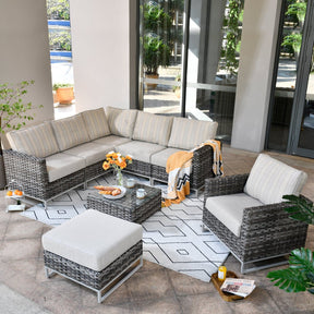 Ovios Patio Furniture Set 8-Piece with Grey Wicker, No Assembly Required