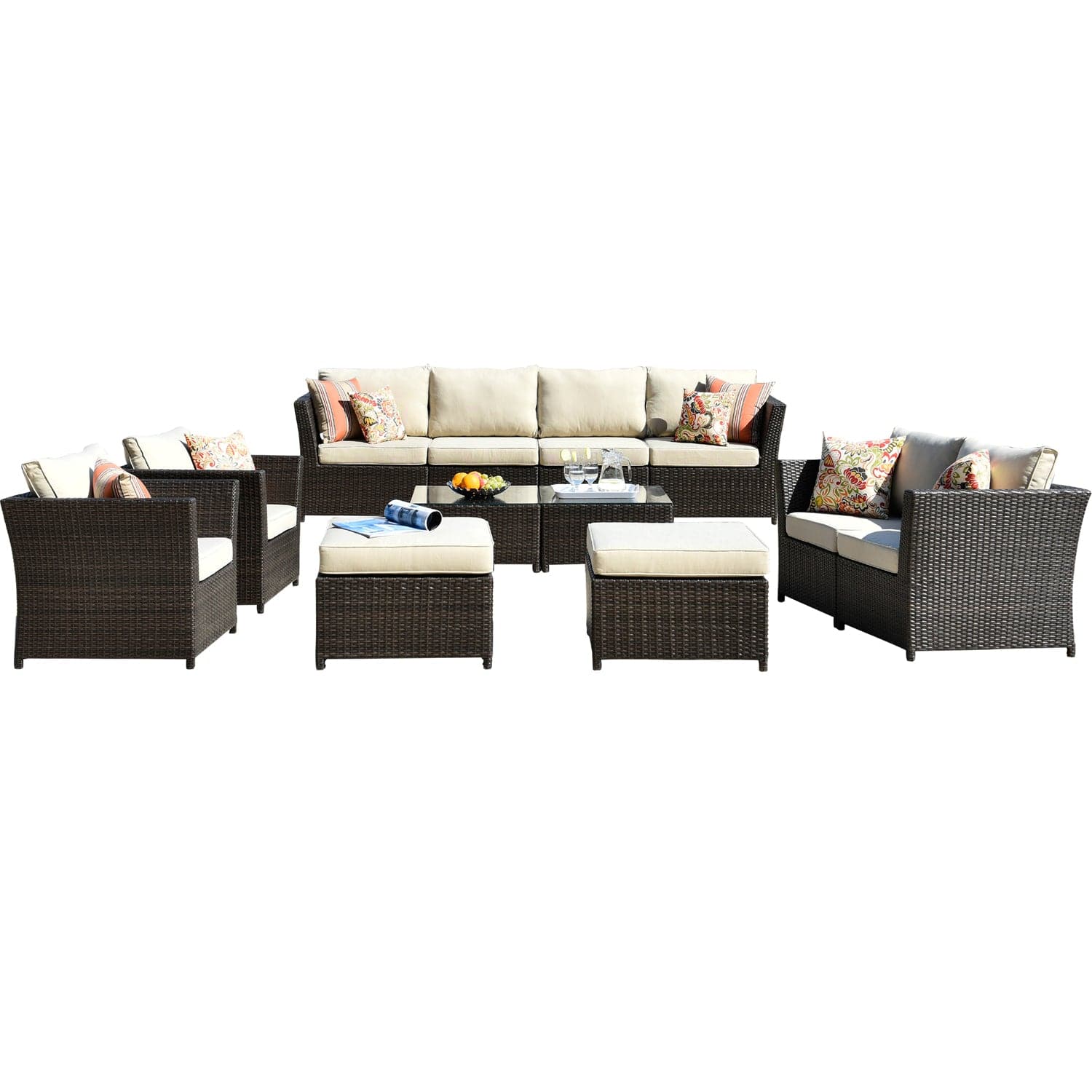 Ovios Patio Conversation Set Rimaru 12-Piece with 4 Pillows, No Assembly Required