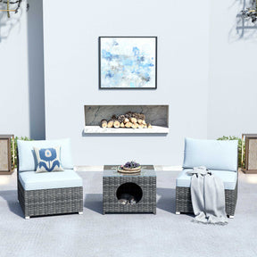 Ovios Outdoor Sectional Furniture 3-Piece with Two Armless Chair and Pet Table