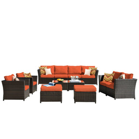 Ovios Patio Conversation Set Rimaru 12-Piece with 4 Pillows, No Assembly Required