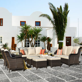 Ovios Outdoor Furniture 8-Piece with Cushions Kenard Curved Handrest
